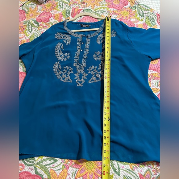 Beautiful sparkly teal blue sheer blouse - Picture 5 of 9